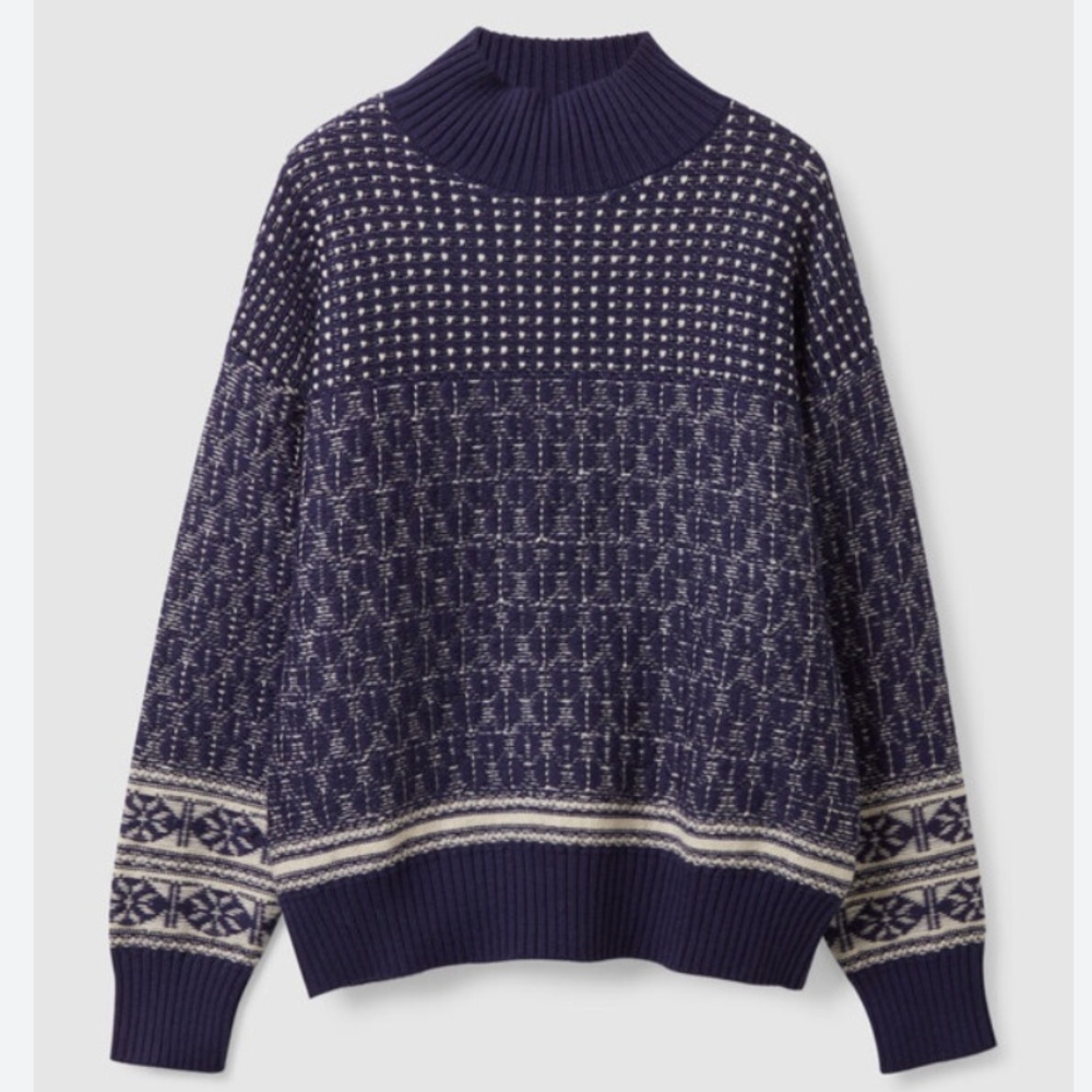 COS Navy and Cream Patterned Turtleneck Sweater